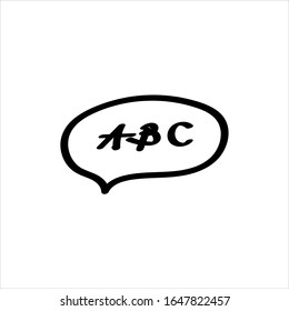 Icon sign with ABC letters for Languages section. Black hand draw doodle sketch can be used in greeting cards, posters, flyers, banners, logos, web design, CV etc. Vector illustration. EPS10