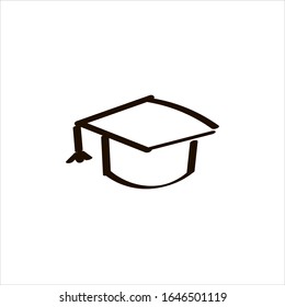 Icon sign with academic cap for Education section. Black hand draw doodle sketch can be used in greeting cards, posters, flyers, banners, logos, web design, CV etc. Vector illustration. EPS10