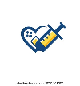 icon sign I got the covid-19 vaccine. Combination of wound plaster, syringe and heart icon