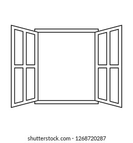 Icon Sign Open Window, Vector Outline Open Window Frame