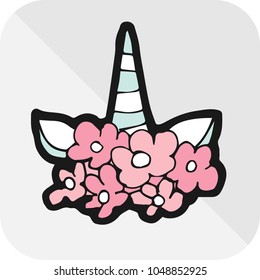 Icon, Sign, Symbol, Logo Cute Unicorns Horse Animal Horn Flower Fantasy in Color Pink and Green on White Background. Graphic Design Resource, Element, Vector Illustration