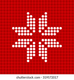 Icon, sign, symbol. Pattern of polka dots, white snowflake on a red background. For Web, Websites, Print, Mobile Applications And Promotional Materials. Vector  illustration