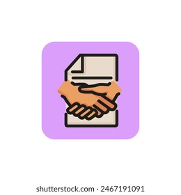 Icon of signing contract. Document, paper, signature. Partnership concept. Can be used for topics like agreement, success, recruitment