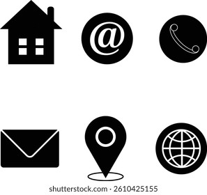 Icon silhouette black design address email phone