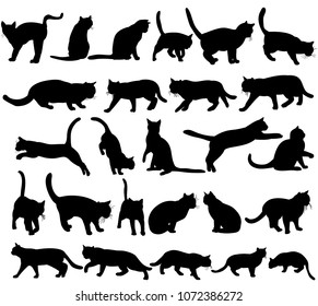  icon, silhouette cat, set, collection