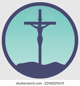 an icon with the silhouette of a crucifix standing on a mountain