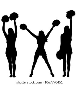  icon, silhouette of girl, cheerleaders team on white background