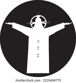 Icon silhouette Jesus Christ. Illustration of realistic Jesus Christ, welcome you with open arms. Vector illustration. Statue of Jesus Christ with outstretched arms in Vung Tau, Vietnam