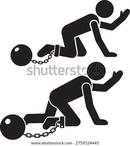Icon silhouette prisoner crawls on knees ball and chain punishment freedom concept