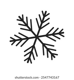 Icon, silhouette of snowflake. Christmas and winter theme. Simple flat black illustration on transparent background.