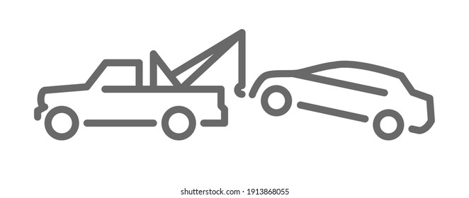 Icon, silhouette, tow with broken car outline 
