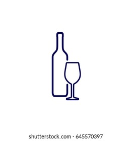 Icon of silhouette wine bottle and wine glass isolated on white background