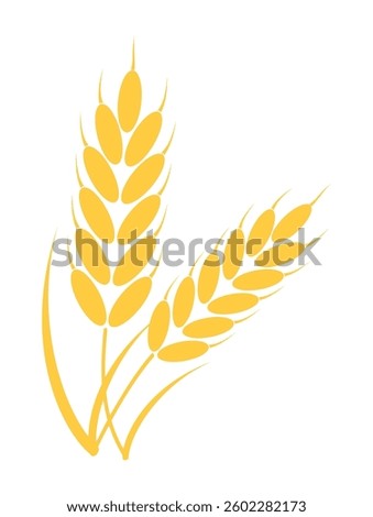 Icon silhouette with yellow ears of wheat. Organic golden wheat ears. Dry mature ripe ears. EPS 10. Vector illustrations