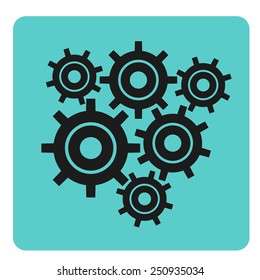 icon with silhouettes of gears on a blue background