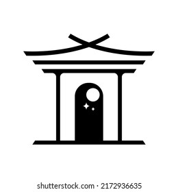 Icon simple home gate on black and white.