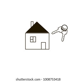 Icon simple house with keys isolated on a white background.