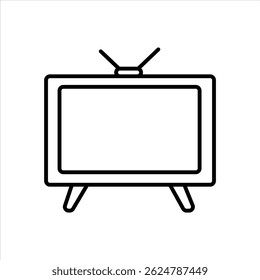 icon a simple line drawing of an old television set with rabbit ears antennas.