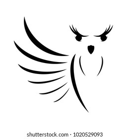 Icon of simple owl from lines and smears, contours and parts