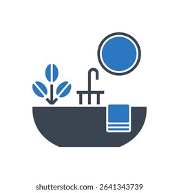 Icon of a sink with a plant and towels in a bathroom