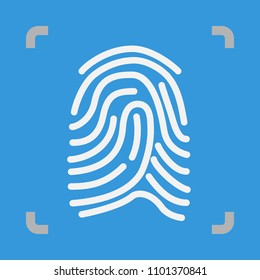 Icon sized graphic with lines reprensenting finger print technology uses