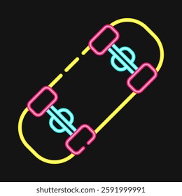 Icon skateboard. Sports elements. Icon in neon style.