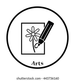 Icon of Sketch with pencil. Thin circle design. Vector illustration.