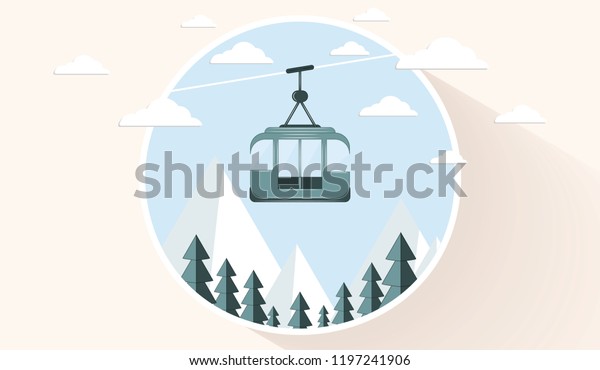 Icon - Ski cable car - mountain landscape - flat\
style - vector