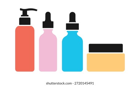 Icono de un conjunto de botella de cuidado de la piel. Ilustración vectorial de la belleza en un fondo blanco.
