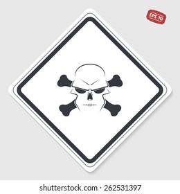 Icon skull and crossbones - a mark of the danger warning. Made in vector. Emblem or label with shadow.