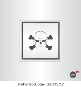 Icon skull and crossbones - a mark of the danger warning. Made in vector. Emblem or label with shadow.