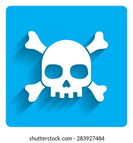 Icon Of Skull And Crossbones On Bright Blue Background