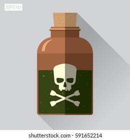 Icon skull in flat style, Jolly Roger, bottle of poison, vector design element for you project