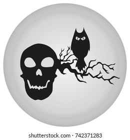 Icon of a skull with an owl on a grey background. Vector image for web application sites. Horror symbol