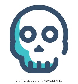 símbolo de cráneo de icono para virus con estilo de línea rellena y color azul