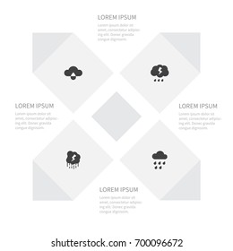 Icon Sky Set Of Thunder, Storm, Cloud And Other Vector Objects. Also Includes Storm, Rain, Cloud Elements.
