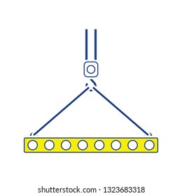 Icon of slab hanged on crane hook by rope slings . Thin line design. Vector illustration.