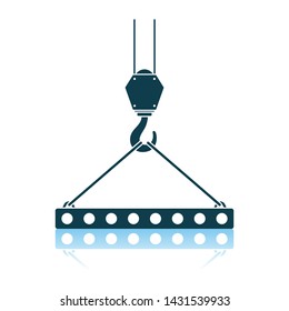 Icon Of Slab Hanged On Crane Hook By Rope Slings. Shadow Reflection Design. Vector Illustration.