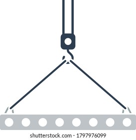 Icon Of Slab Hanged On Crane Hook By Rope Slings. Flat Color Design. Vector Illustration.