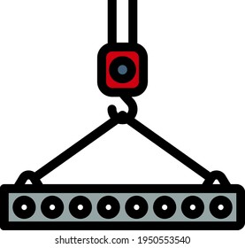 Icon Of Slab Hanged On Crane Hook. Editable Bold Outline With Color Fill Design. Vector Illustration.