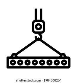 Icon Of Slab Hanged On Crane Hook. Editable Bold Outline Design. Vector Illustration.