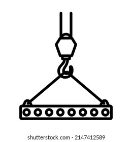 Icon Of Slab Hanged On Crane Hook By Rope Slings. Bold outline design with editable stroke width. Vector Illustration.