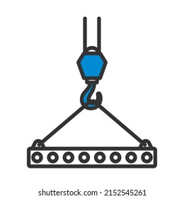 Icon Of Slab Hanged On Crane Hook By Rope Slings. Editable Bold Outline With Color Fill Design. Vector Illustration.