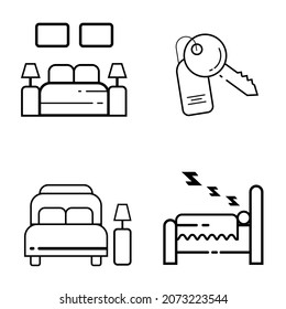 icon of Sleep, Bed, Key and furniture, sign or symbol for hotel.