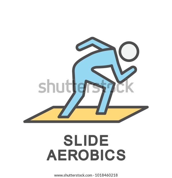 Icon slide aerobics.\
Exercises using a mat with a sliding surface. The thin contour\
lines with color fills.