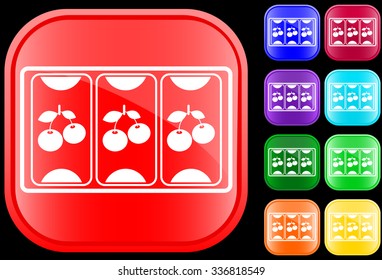 Icon of slot machine on shiny square buttons