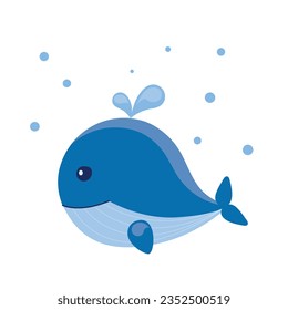 Icon of a small blue whale. Bright illustration isolated on white background