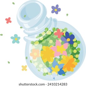 Icono de una botella pequeña llena de varias flores