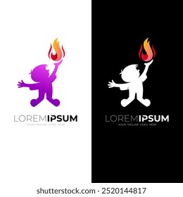 icon of a small child holding a burning ember, a spirit logo