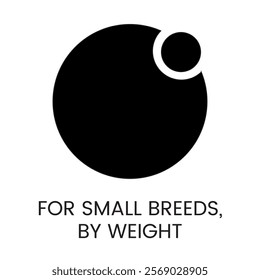 An icon of a small circle overlapping a large circle in vector, representing small breeds by weight, with an editable stroke.