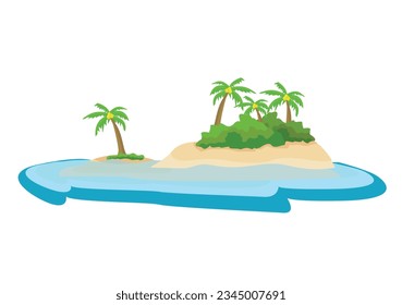 Icon of a small island that is starting to sink due to rising sea levels. Flat style vector illustration. Isolated on white background.